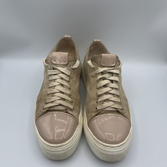 AGL Attilio Giusti Leombruni Low-Top Sneakers Patent-Toe Suede Beige Size 39.5 - Picture 2 of 7